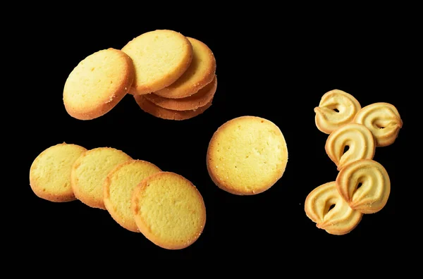 Kekse Isoliert Süße Buttercracker Kekse Mit Schneideweg Kein Schatten Schwarzen — Stockfoto