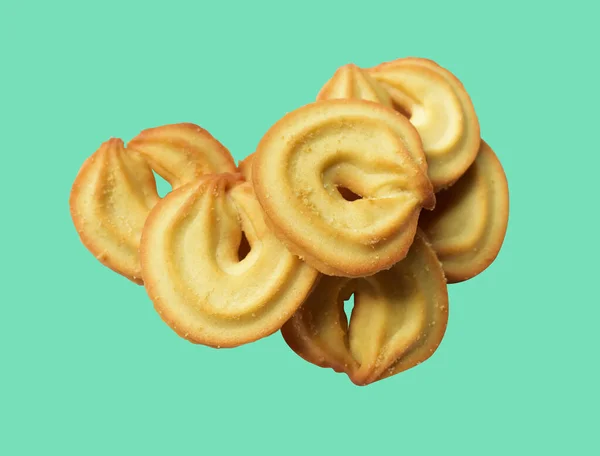 Печенье Изолированные Сладкое Масло Крекеры Печенье Обрезкой Пути Тени Зеленом — стоковое фото