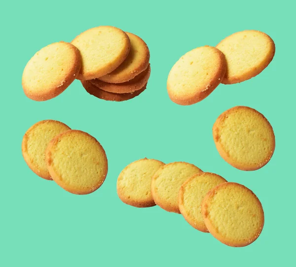 Biscuits Isolated Sweet Butter Crackers Cookies Clipping Path Shadow Green — Stock Photo, Image