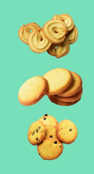 Biscuits Isolated Sweet Butter Crackers Cookies Clipping Path Shadow Green — Stock Photo, Image