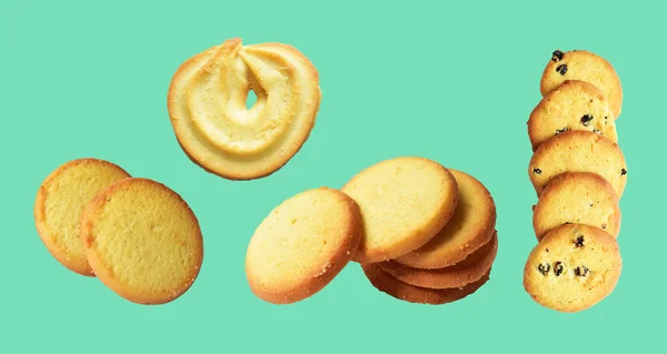 Печиво Ізольоване Солодкі Крекери Маслом Печиво Відсічним Контуром Тіні Зеленому — стокове фото