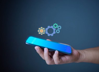 Vites simgesi ve telefon bir fikir desteği ve teknik bakım, kurulum, onarım önerisi sunar .