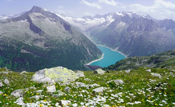 Pohled Shora Přehradu Schlegeis Alpách Rakousko — Stock fotografie