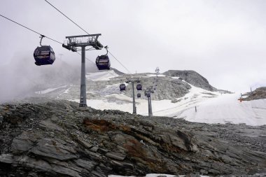 Cable cars in the Ski resort in the mountains, Hintertux in Austria