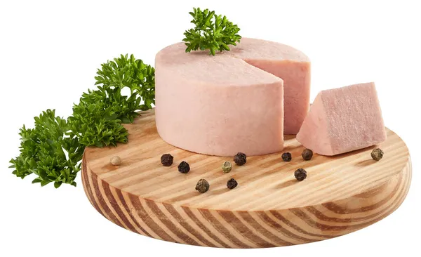 Lunchfleisch Auf Dem Holzbrett Auf Weißem Hintergrund Narezak — Stockfoto