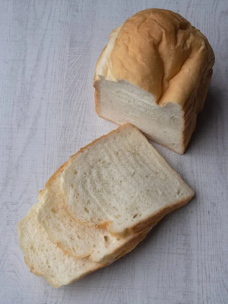 Homemade Bread White Wood Background — Zdjęcie stockowe