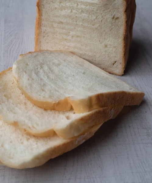 Homemade Bread White Wood Background — Zdjęcie stockowe