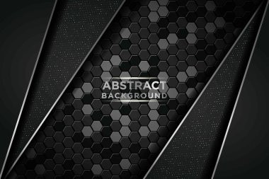 Çember ve siyah örtüşen katmanlı koyu soyut bir zemin. Gümüş liste ve gümüş simler altıgen desenli arka plan üzerindeki noktalar elementi