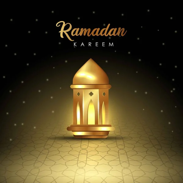ラマダーン暦の背景 アラビア語の光るランタンと黄金の華やかな三日月のイラスト Eps 10ベクトル — ストックベクタ