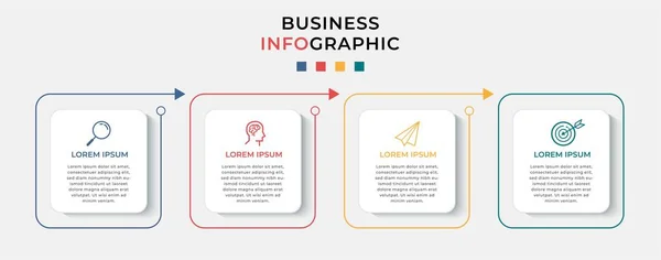 Minimale Geschäftsinformationsgrafik Vorlage Zeitachse Mit Schritten Optionen Und Marketing Symbolen — Stockvektor