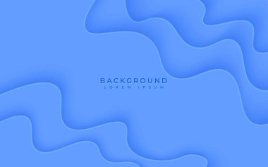 Soyut mavi dalgalı kağıt kesim arka planı. Vektör 3 boyutlu illüstrasyon. Soyut geometrik katmanlı arkaplan. Kağıtlar desenlerle biçimlendirilmiş.