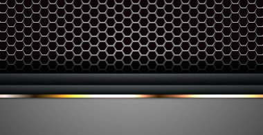 Modern soyut altıgen ağ dokusu gümüş gri ve altın çizgili arka plan örtüşüyor. eps10 vektörü