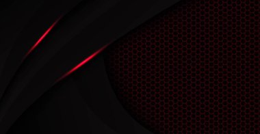 soyut kırmızı siyah uzay çerçeve düzeni altıgen desen arka planlı teknoloji üçgeni konsepti. eps10 vektörü