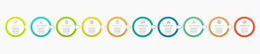 Business Infographics template. Timeline with 10 steps, options and marketing icons .Vector linear infographic with two circle conected elements. Can be use for presentation.