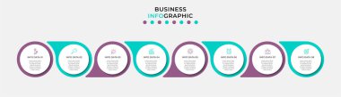 Vector Infographic tasarım iş şablonu simgeleri ve 8 seçenek veya adımla. İşlem şeması, sunumlar, iş akışı düzeni, afiş, akış şeması, bilgi grafiği için kullanılabilir
