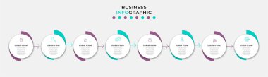 Vector Infographic tasarım iş şablonu simgeleri ve 8 seçenek veya adımla. İşlem şeması, sunumlar, iş akışı düzeni, afiş, akış şeması, bilgi grafiği için kullanılabilir
