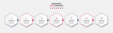 Business Infographic tasarım şablonu simge ve 7 seçenek veya basamaklı Vektör. İşlem şeması, sunumlar, iş akışı düzeni, afiş, akış şeması, bilgi grafiği için kullanılabilir