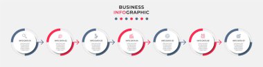 Business Infographic tasarım şablonu simge ve 7 seçenek veya basamaklı Vektör. İşlem şeması, sunumlar, iş akışı düzeni, afiş, akış şeması, bilgi grafiği için kullanılabilir