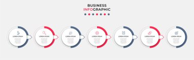 Business Infographic tasarım şablonu simge ve 7 seçenek veya basamaklı Vektör. İşlem şeması, sunumlar, iş akışı düzeni, afiş, akış şeması, bilgi grafiği için kullanılabilir