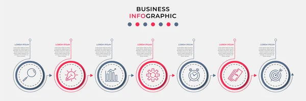 具有图标和7个选项或步骤的业务Infographic设计模板向量 可用于流程图 工作流布局 流程图 信息图 — 图库矢量图片