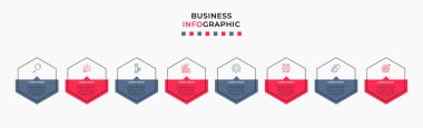 Vector Infographic tasarım iş şablonu simgeleri ve 8 seçenek veya adımla. İşlem şeması, sunumlar, iş akışı düzeni, afiş, akış şeması, bilgi grafiği için kullanılabilir