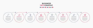 Vector Infographic tasarım iş şablonu simgeleri ve 8 seçenek veya adımla. İşlem şeması, sunumlar, iş akışı düzeni, afiş, akış şeması, bilgi grafiği için kullanılabilir