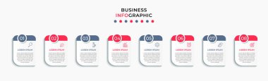 Vector Infographic tasarım iş şablonu simgeleri ve 8 seçenek veya adımla. İşlem şeması, sunumlar, iş akışı düzeni, afiş, akış şeması, bilgi grafiği için kullanılabilir