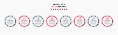 Vector Infographic tasarım iş şablonu simgeleri ve 8 seçenek veya adımla. İşlem şeması, sunumlar, iş akışı düzeni, afiş, akış şeması, bilgi grafiği için kullanılabilir