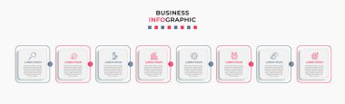 Vector Infographic tasarım iş şablonu simgeleri ve 8 seçenek veya adımla. İşlem şeması, sunumlar, iş akışı düzeni, afiş, akış şeması, bilgi grafiği için kullanılabilir