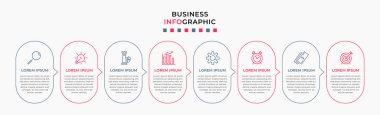 Vector Infographic tasarım iş şablonu simgeleri ve 8 seçenek veya adımla. İşlem şeması, sunumlar, iş akışı düzeni, afiş, akış şeması, bilgi grafiği için kullanılabilir