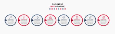 Vector Infographic tasarım iş şablonu simgeleri ve 8 seçenek veya adımla. İşlem şeması, sunumlar, iş akışı düzeni, afiş, akış şeması, bilgi grafiği için kullanılabilir