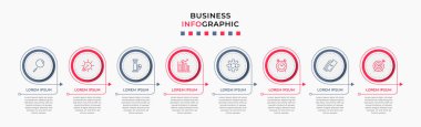 Vector Infographic tasarım iş şablonu simgeleri ve 8 seçenek veya adımla. İşlem şeması, sunumlar, iş akışı düzeni, afiş, akış şeması, bilgi grafiği için kullanılabilir