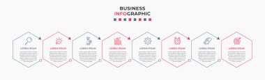 Vector Infographic tasarım iş şablonu simgeleri ve 8 seçenek veya adımla. İşlem şeması, sunumlar, iş akışı düzeni, afiş, akış şeması, bilgi grafiği için kullanılabilir
