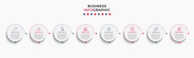 Vector Infographic tasarım iş şablonu simgeleri ve 8 seçenek veya adımla. İşlem şeması, sunumlar, iş akışı düzeni, afiş, akış şeması, bilgi grafiği için kullanılabilir