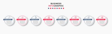 Vector Infographic tasarım iş şablonu simgeleri ve 8 seçenek veya adımla. İşlem şeması, sunumlar, iş akışı düzeni, afiş, akış şeması, bilgi grafiği için kullanılabilir