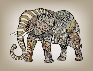çiçek ve geometrik süslemeli, ayrıntılı dantel modeli, Tribal etnik fil grafik tarzı çizilmiş resmi ver