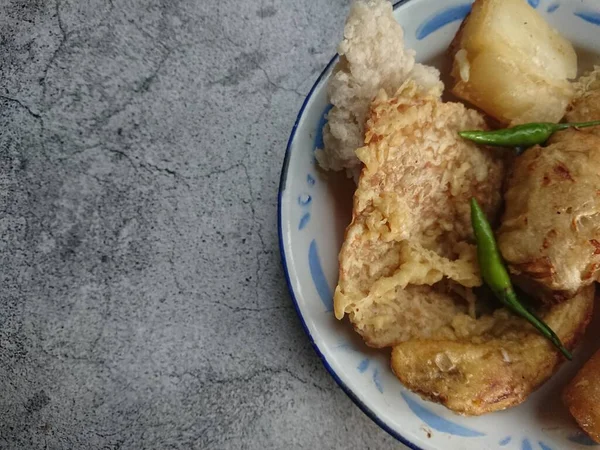 Top View Gorengan Stekt Banan Cireng Tahu Eller Tofu Tempe — Stockfoto