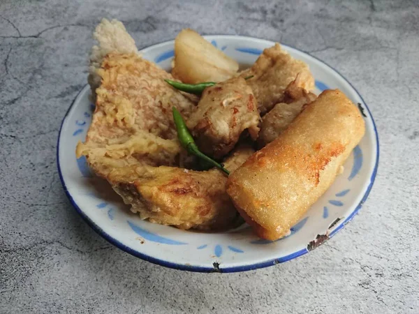 Top View Gorengan Sült Banán Cireng Tahu Vagy Tofu Tempe — Stock Fotó