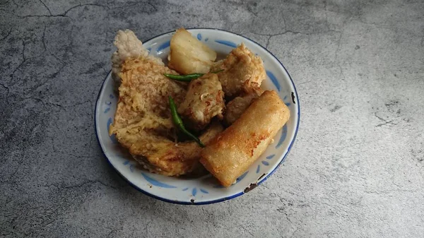 Arriba Vista Gorengan Plátano Frito Cireng Tahu Tofu Tempe Comida — Foto de Stock