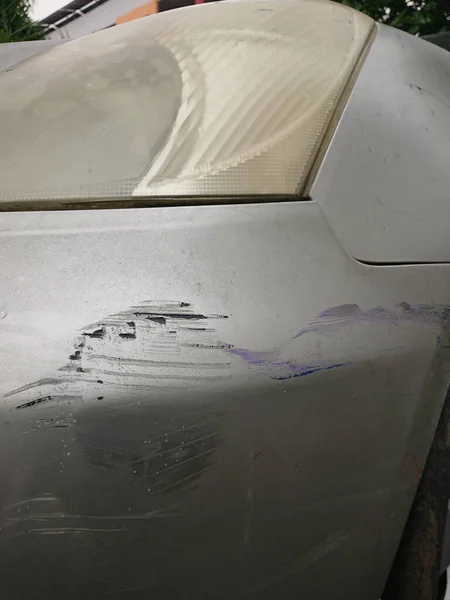 Close Scratch Gray Car Body — Stock Photo, Image