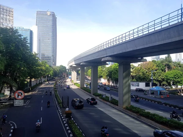Jakarta Indonesia Octubre 2022 Vista Superior Situación Del Tráfico Vehículo — Foto de Stock