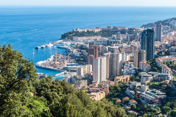 Montecarlo Monako 2021 Widok Lotu Ptaka Monako Drapaczami Chmur Błękitnym — Zdjęcie stockowe