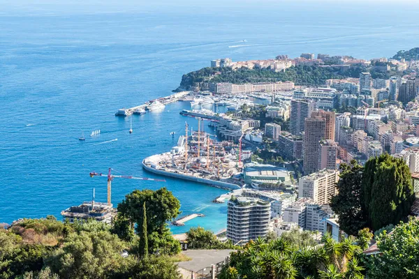 Montecarlo Monaco 2021 Aerial View Monaco Skyscrapers Blue Sea — Stock Photo, Image