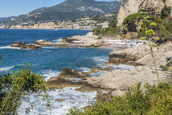 Ventimiglia Italia 2021 Bellissima Spiaggia Dei Balzi Rossi Ventimiglia Con — Foto Stock