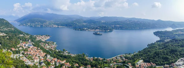 Vista Aérea Extra Larga Lago Orta Com Ilha San Giulio — Fotografia de Stock