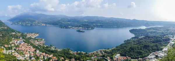 Vista Aérea Extra Larga Lago Orta Com Ilha San Giulio — Fotografia de Stock