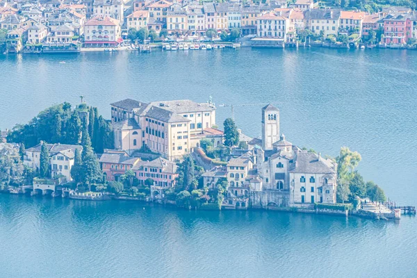 Luchtfoto Van Het Eiland San Giulio Het Meer Van Orta — Stockfoto