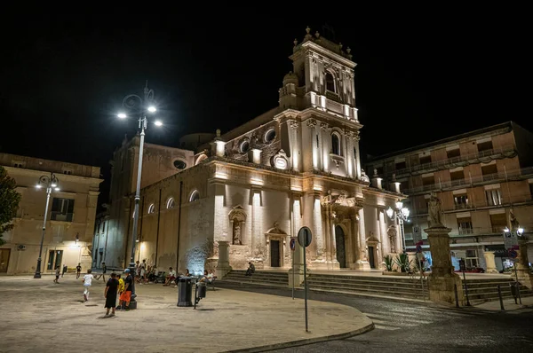 Avola Italia 2022 Chiesa Principale Nella Piazza Centrale Avola Illuminata — Foto Stock