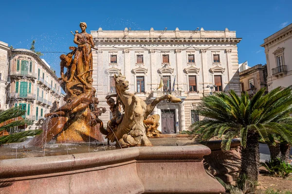 Siracusa Italia 2022 Piazza Archimede Siracusa Con Hermosa Fuente Diana — Foto de Stock