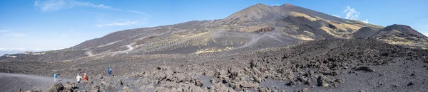 Extra Széles Látószögű Kilátás Etna Vulkán Kráterek Láva Hold Táj — Stock Fotó